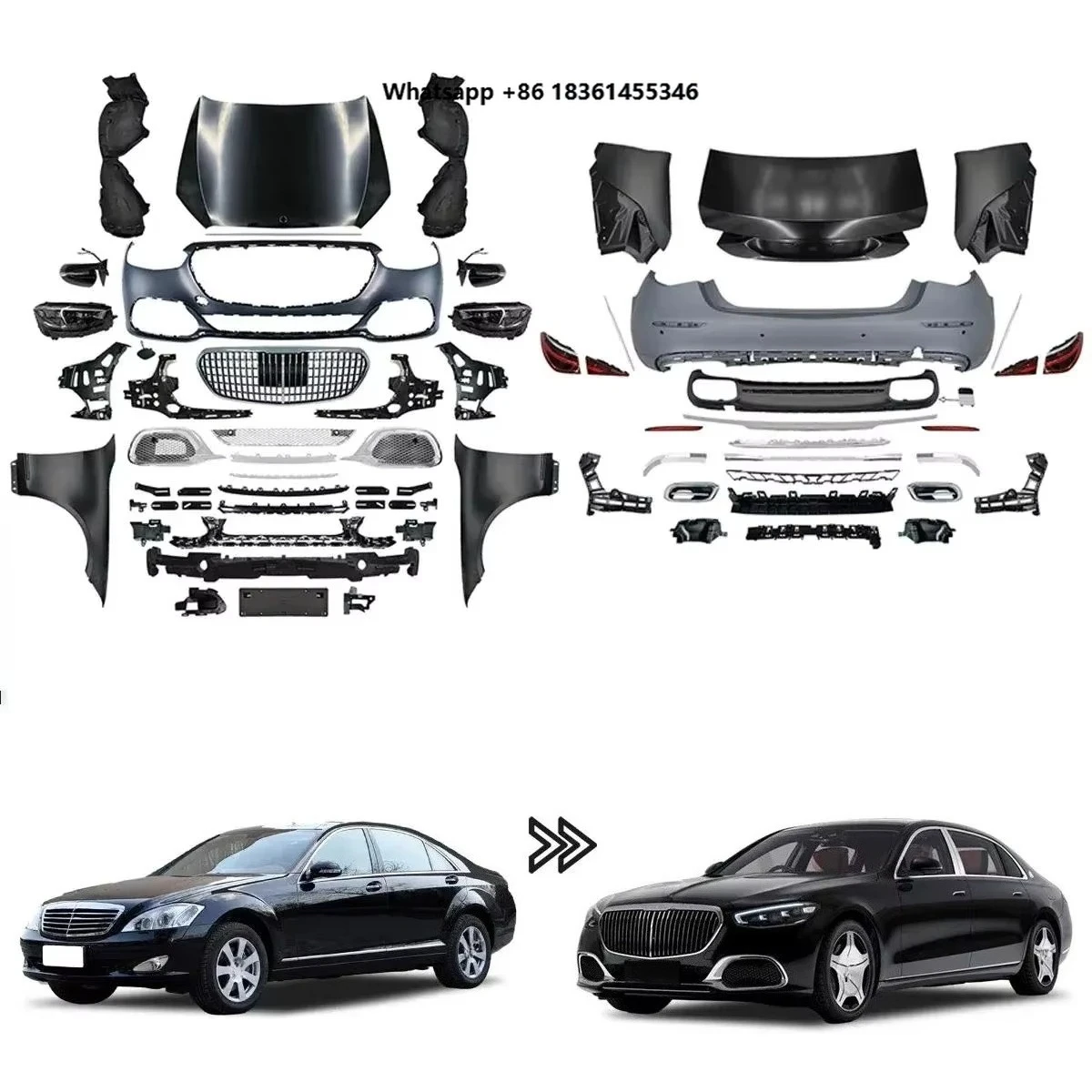 For New  W212 Maybach-style Clip-on Body Kit Components Clips Front Headlights Taillights Front Bumper Engine Cover