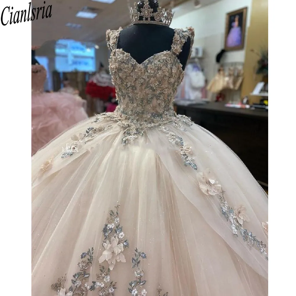 Marfim princesa quinceanera vestido 2022 vestido de baile rendas 3d feito à mão flores festa doce 16 vestido concurso vestidos de 15 años baile