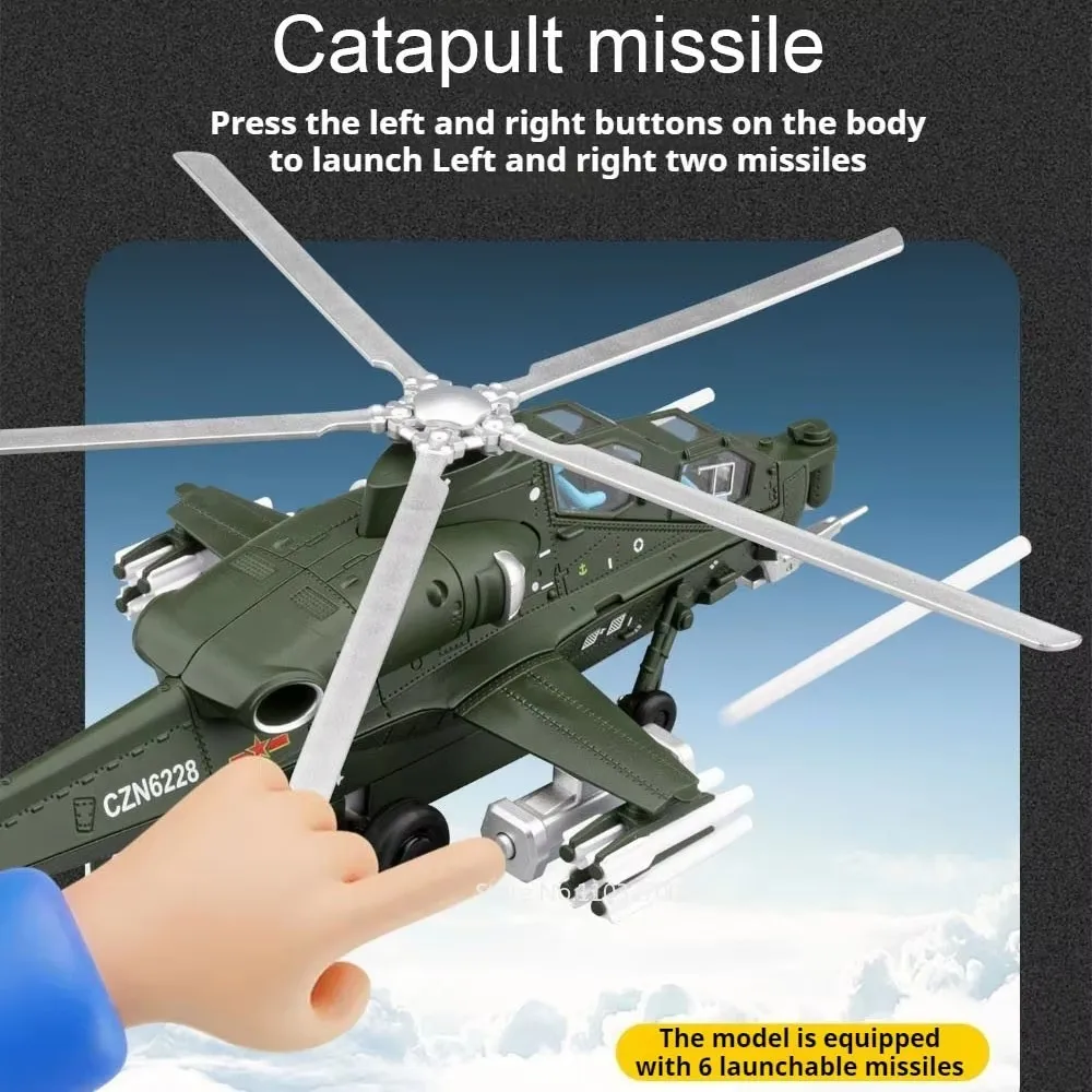 1:52 caic Z-10 helicóptero de ataque modelos de liga diecast carros brinquedos som luz puxar para trás avião em miniatura decorativo colecionáveis