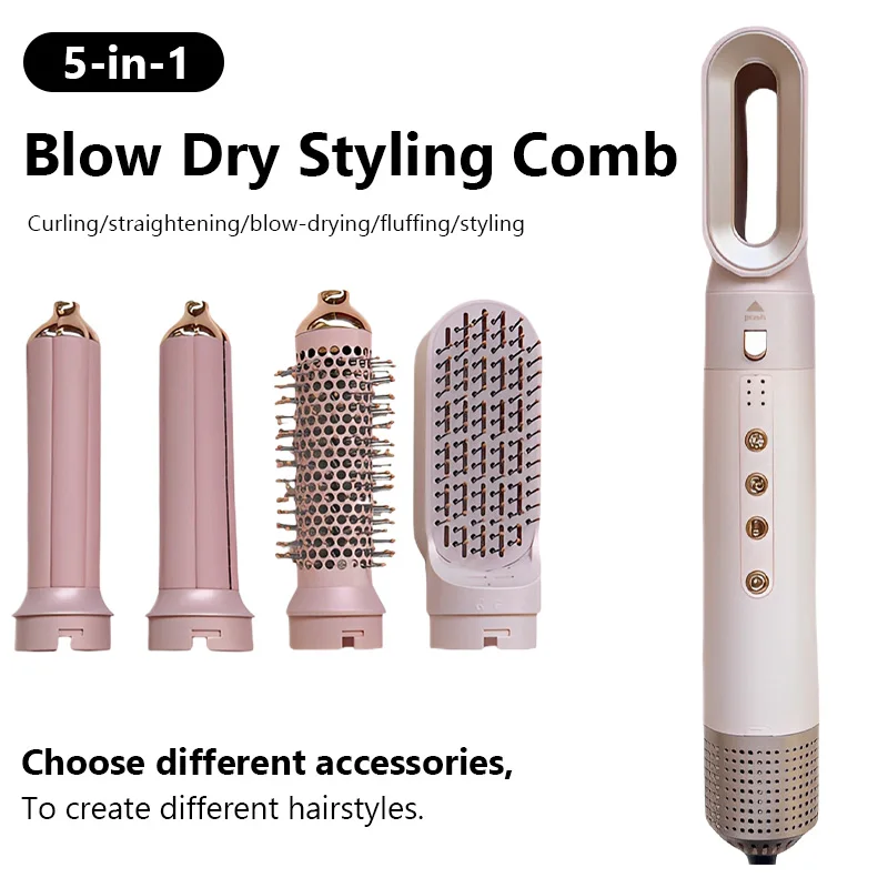 New 5 in 1 Hair Dryer Curler Styler Set Professional Multi-Styling Tool with Curling Barrel Hot Air Brush Hair Straightener