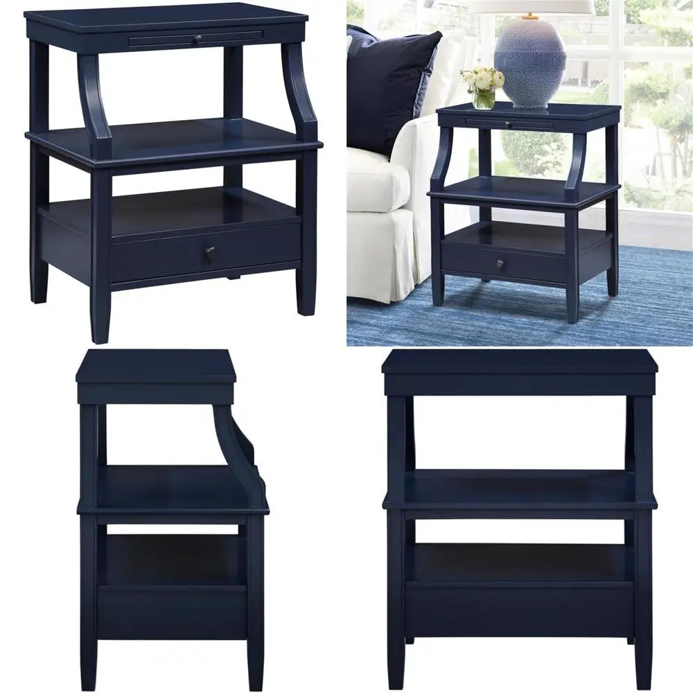 Newton Midnight Blue Wood Storage 1-Drawer Nightstand