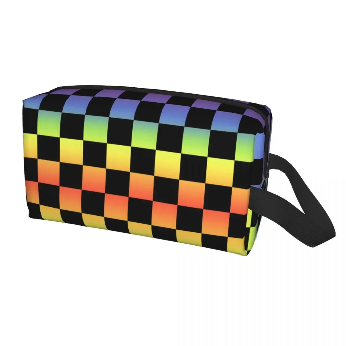 Custom Black Rainbow Squares Pattern Checkered Flag Travel Toiletry Bag for Women Makeup Cosmetic Bag Beauty Storage Dopp Kit