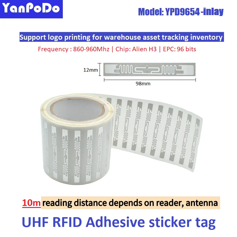 10PCS Sample Long Range 1-12M RFID UHF Tags Wet Inlay Adhesive Sticker EPC Gen2 6C 860-960Mhz For Asset Tracking Inventory