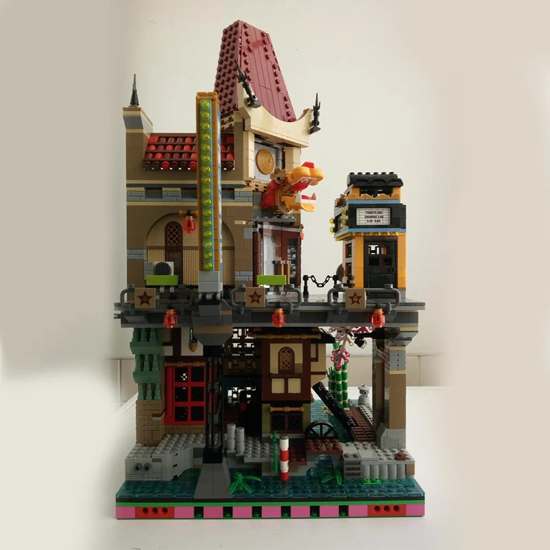 

gfdsa City Street View Model MOC Building Bricks Multi-Level Street Building Modular Technology Gifts Holiday Assemble Children