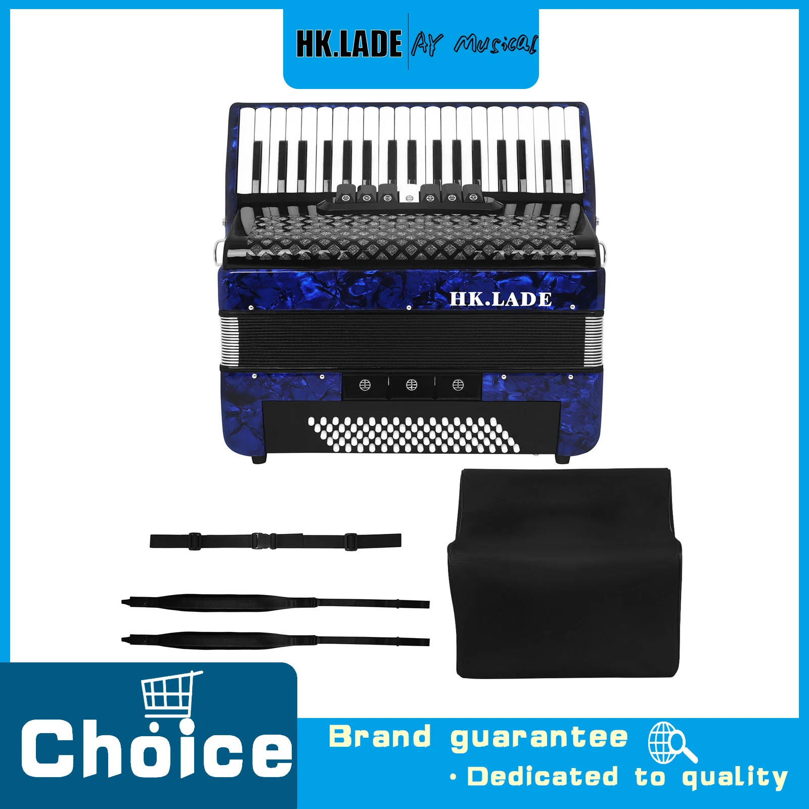 HK.LADE AH-30 37 Keys 80 Bass Accordion 7 Register Switches Accordion Case Strap Keyboard Instrument for Accordion Performance