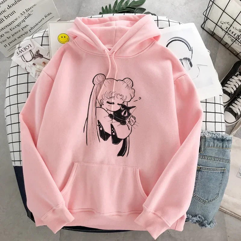 Japanese Popular Anime Pretty Soldier Sailor Moon Tsukino Usagi Print Surrounding Trend Sweater Pure Cotton Fleece Girl Pullover