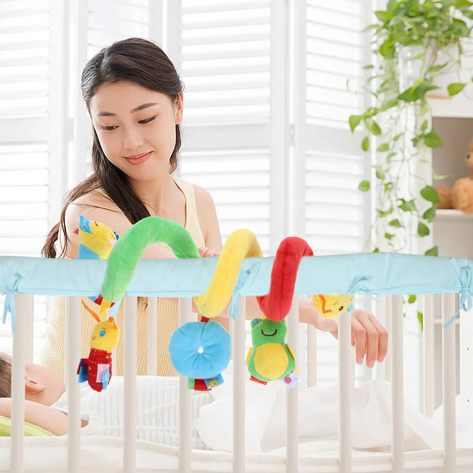 Baby Crib Cot Pram Hanging Spiral Rattles Stroller Ringing Bell Squeaker Crinkle Spiral Stroller Crib Cot