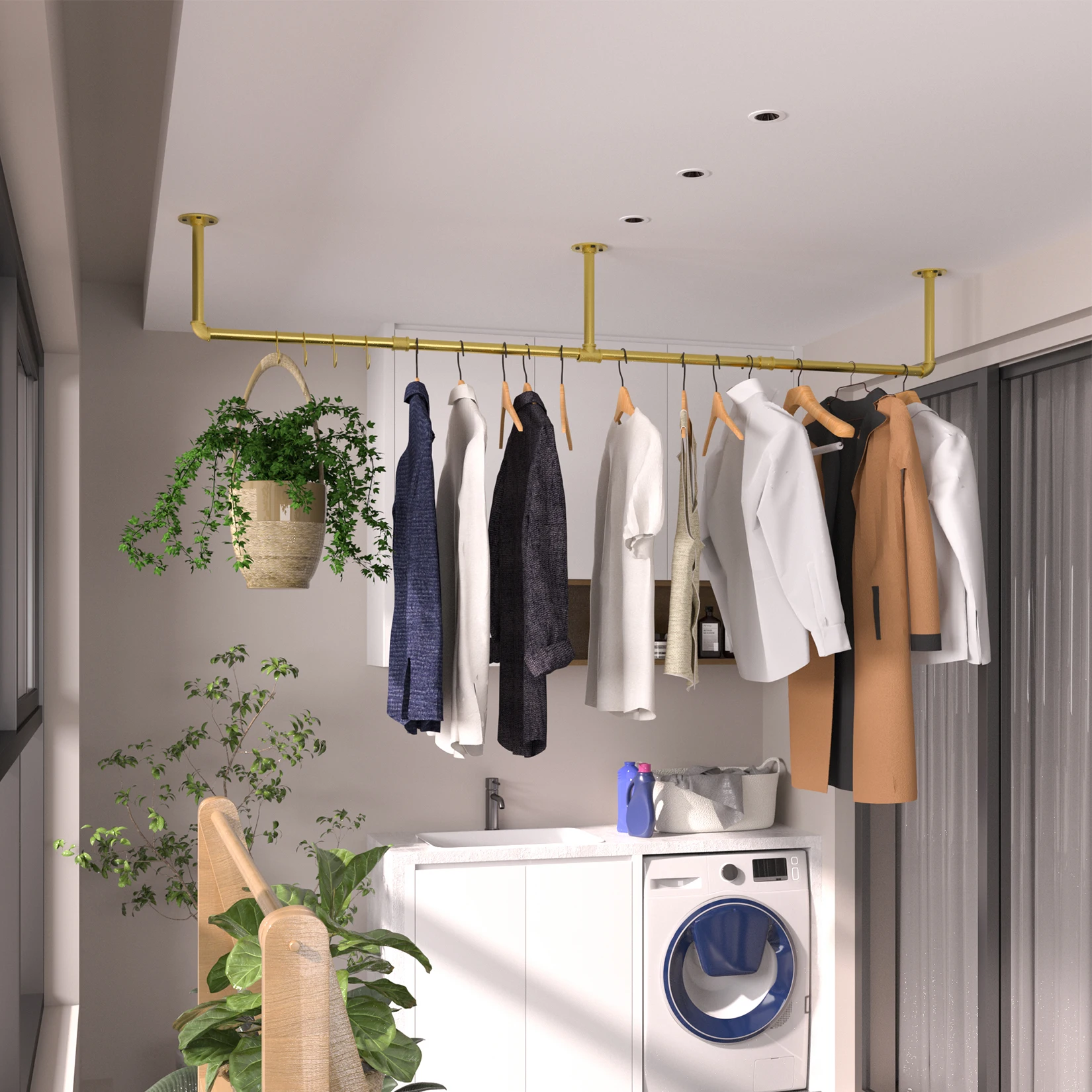 Wall Mounted Clothes Rack Industrial Pipe for Hanging Clothes, Space-Saving Closet Rod Multi-Purpose Hang Bedroom Laundry Room