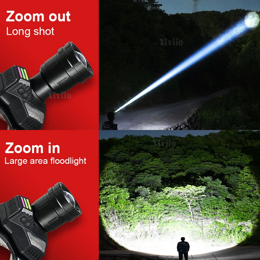 새로운 고출력 1200W LED 헤드라이트 960000000LM 초강력 줌 방수 헤드램프 야외 캠핑 작업 사냥 랜턴