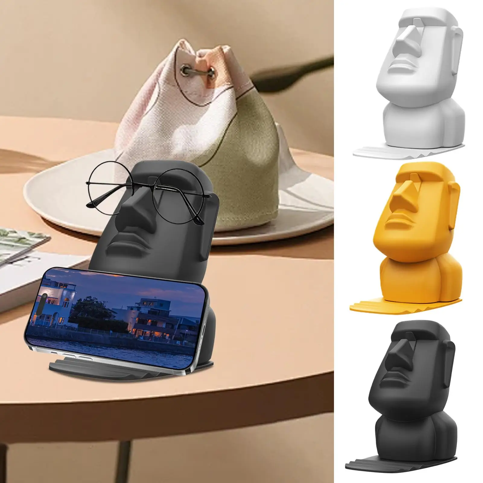 Support à lunettes décoratif en pierre amusant, sculpture de l'île de Pâques, support à lunettes de soleil, ornement de table pour la maison, sculpture multifonctionnelle pour téléphone portable