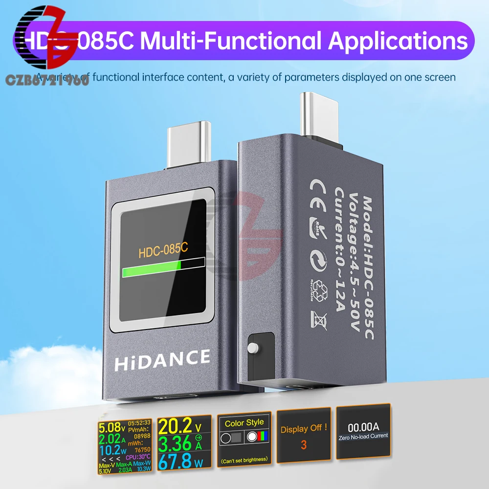 Usb Type-C Tester Led Display Voltmeter Ampèremeter Dc Huidige Spanningsmeter Amperimetor Power Bank Opladen Tester Dc 4.5-50V 0-12a