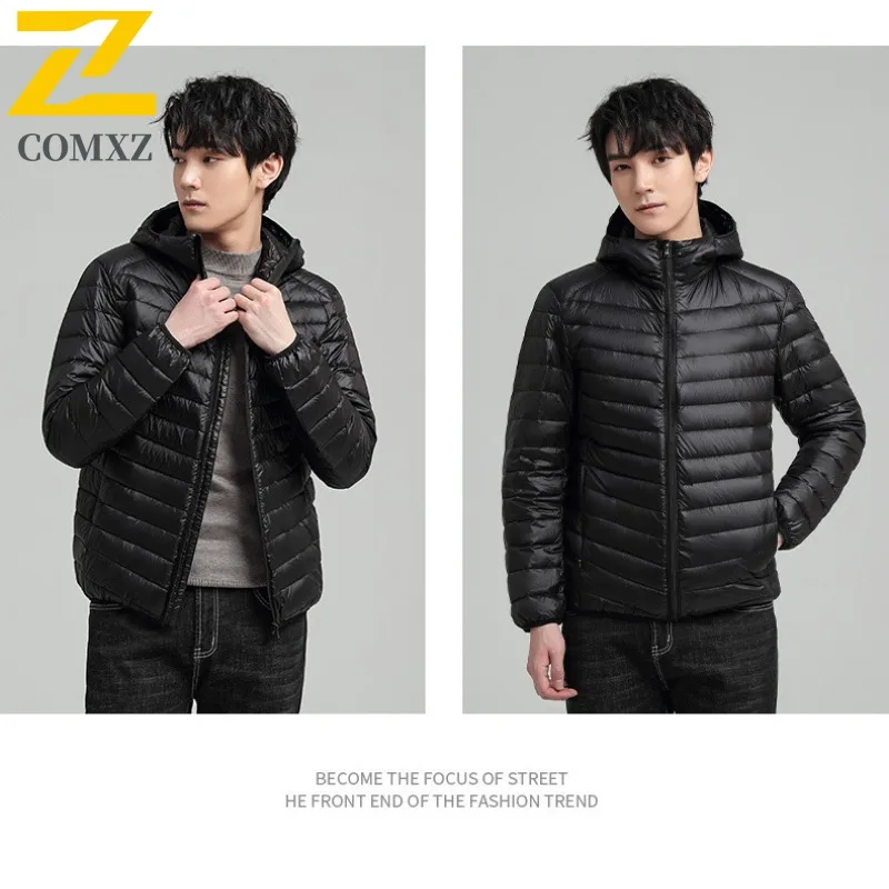 COMXZ 2025 Men's Winter Down Jacket New Solid Color Casual Loose Plus Size Outdoor Travel Hooded Cotton Clothes Thermal Coat