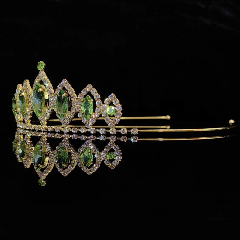 Silver Color Jewelry Crown Headband Bridal Weddings Hair Accessories Green Glass Crowns Tiaras Girls Birthday Fashion Jewelry