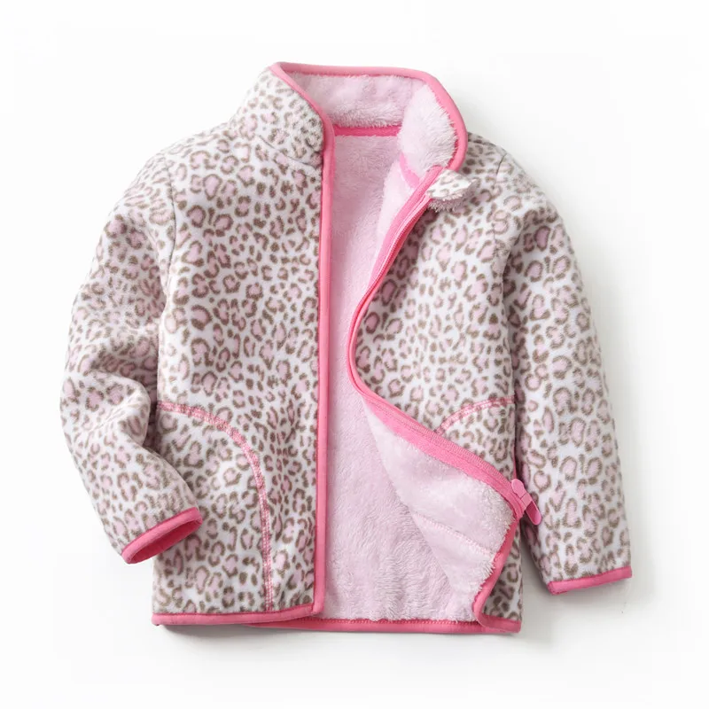 2-8T New Arrival Leopard Print Girls Winter Fleece Jackets Zipper Cute Hot Selling Thick Baby Coats Children's Costume Outwear