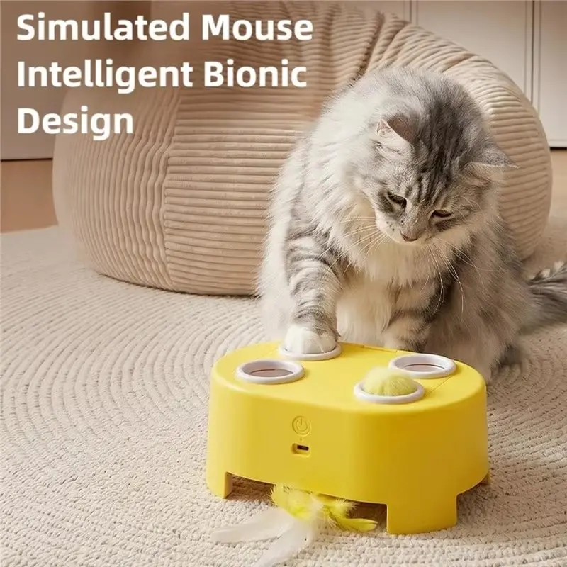 AWAH Electric Whack Mole Cat Automatic -Up Rechargeable Plumage For Cats Interactive Playing