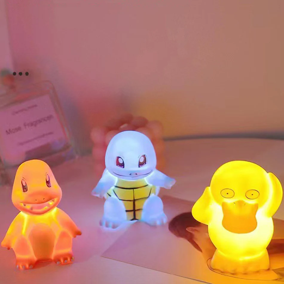 Pokemon Night Light Glowing Pikachu Gengar Charizard Psyduck Squirtle Cute Kawaii Soft Animal Bedside Lamp Children Kid Gifts