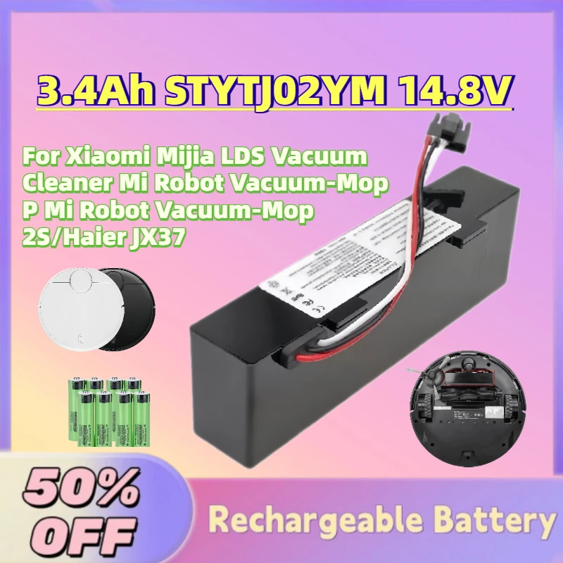 New 3400mAh STYTJ02YM 14.8V Battery for Xiaomi Mijia LDS Vacuum Cleaner Mi Robot Vacuum-Mop P Mi Robot Vacuum-Mop 2S/Haier JX37