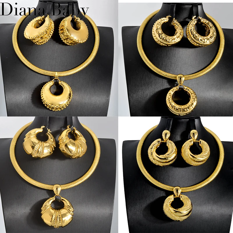 

Diana Baby Fashion Wedding Jewelry Set Hight Quality Gold Plated Drop Earring Necklace For Women Engagement Jewellery Wholesale