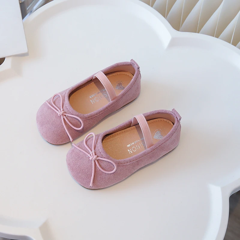 Prinzessinnenschuhe für kleine Mädchen, Bonbonfarben, Schleife, elastisches Band, flacher Kinderschuh aus Wildleder, süßer Slip-On, bequemer Herbst-Kinderschuh, Größe 21–30 – Detail 11