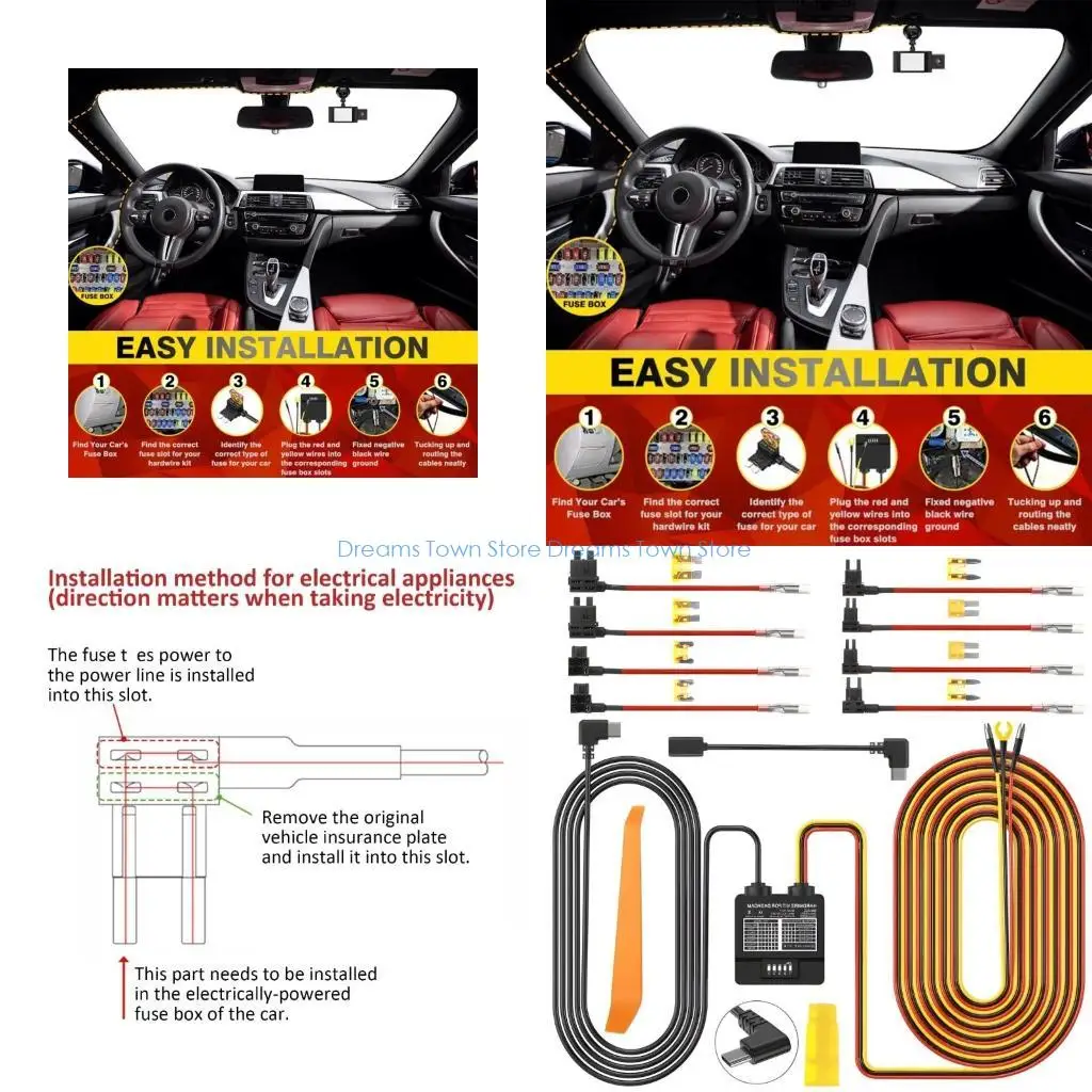 HX6A Pack of 1 Car Power Supply Cable ACCEPTANCE Hardwire Set Low Potential Cutoff for Hurry Camera Use