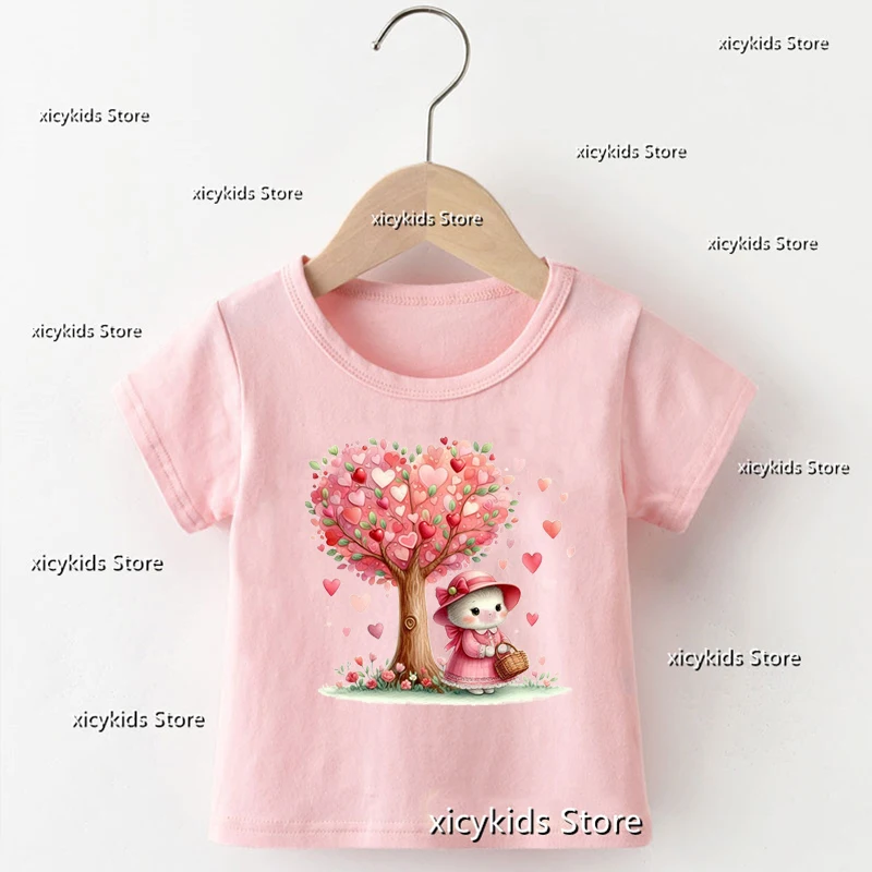 

Watercolor Easter Bunny With Flowers Cartoon Print Girls T-Shirt Cute Kids Clothes Summer Short Sleeved Easter Girl Clothing Top