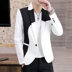 Mode Spleißen Männer Blazer Slim Fit Business Casual Anzug Jacke Handsome Hochzeit Bräutigam Sozialen Kleid Mantel Kostüm Homme 2022