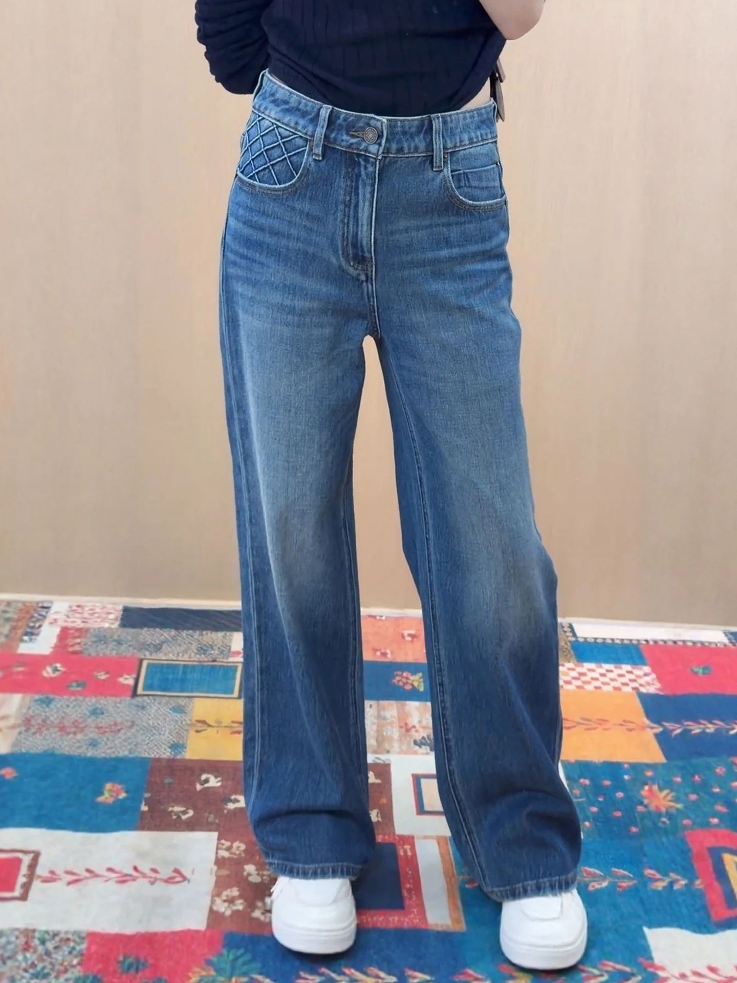 

Ретро джинсы с высокой талией и широкими штанинами для женщин, весна-осень-зима, новый стиль, свободные, скрывающие бедра, утягивающие, утепленные флисом, узкая версия