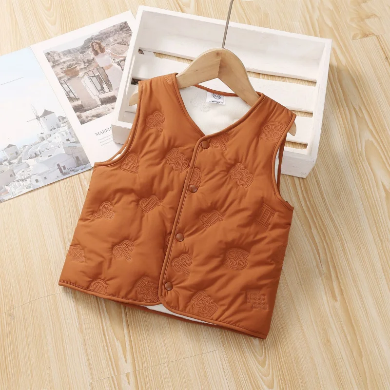 

2025 New Children's Cotton Vest Waistcoats for Girls Boys Clothing Baby Kids Solid Color Warm Velvet Thicken Tops Jacket Coat