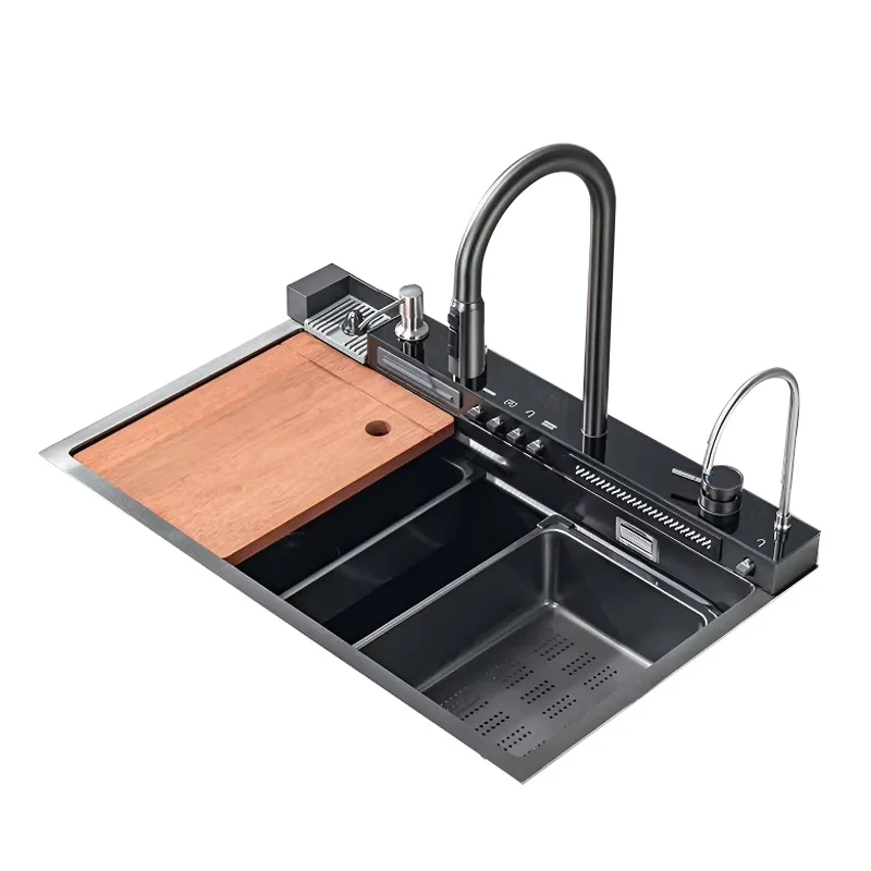 

DQOK Factory Wholesale Stainless Modern Nano Farmhouse Handmade Smart Waterfall Multifunction European Undermount Kitchen Sink