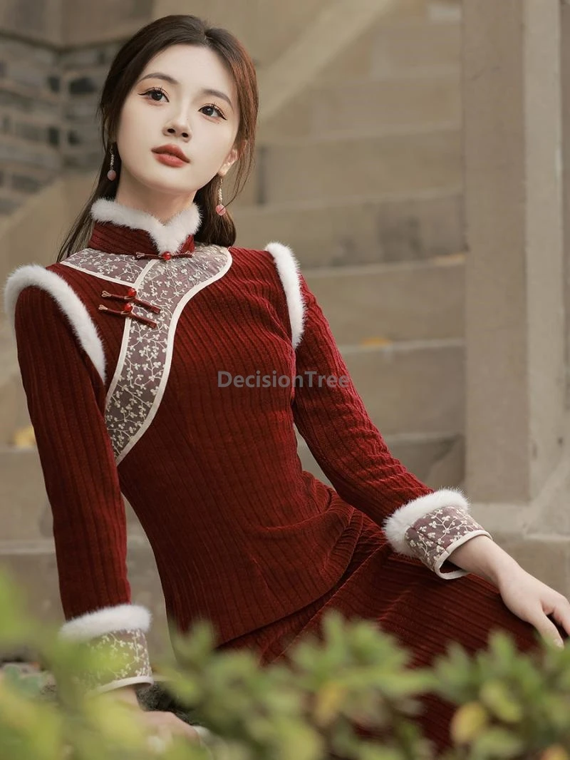 

2025 long sleeved warm chinese winter qipao advanced sense youth elegant lady daily improved cheongsam trendy high end qipao