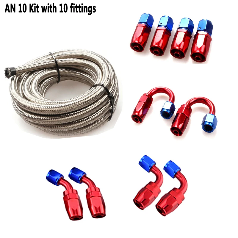 5m AN10 Stainless Steel Braided PTFE hose kit/ engine fuel line hose with 10 an fittings silver