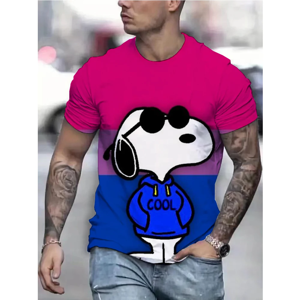 Fashionable men's T-shirt simple Snoopy print T-shirt casual 3D printing personalized round neck short sleeved top Kids Tops