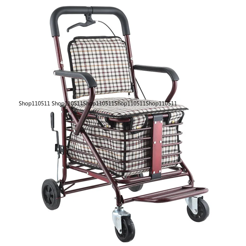 Pushable and seated elderly help cart, elderly walker, elderly help trolley folding shopping cart