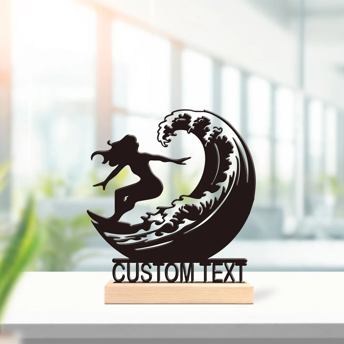 1pc Personalized Metal Artwork Customizable Content With Wooden Base Modern Rural Home Desktop Decorations