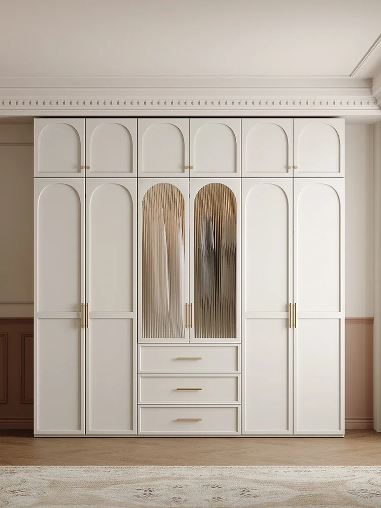 Wardrobe desk integrated simple modern household economy French cream air cabinet rental room white large wardrobe