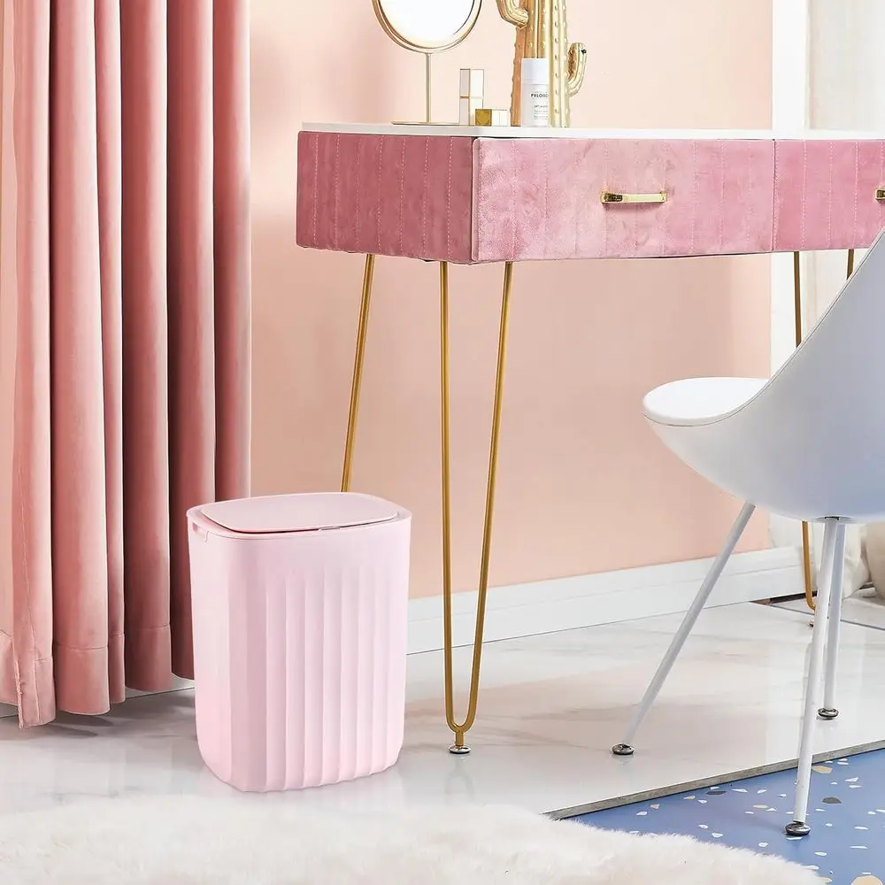 سلة المهملات بمستشعر الحركة الأوتوماتيكي باللون الوردي سعة 3.5 جالون مع غطاء لديكور الحمام وغرفة المعيشة