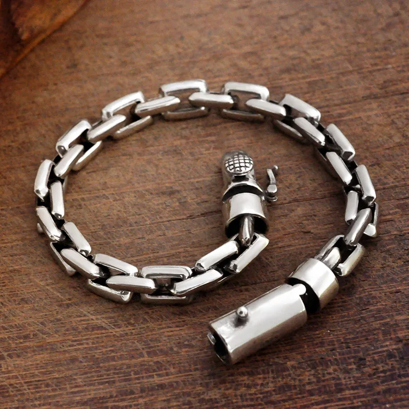 QN Silver Color European and American Fashion Personality Bracelet Trendy Men\'s Buckle Simple Wild Retro Couple Jewelry