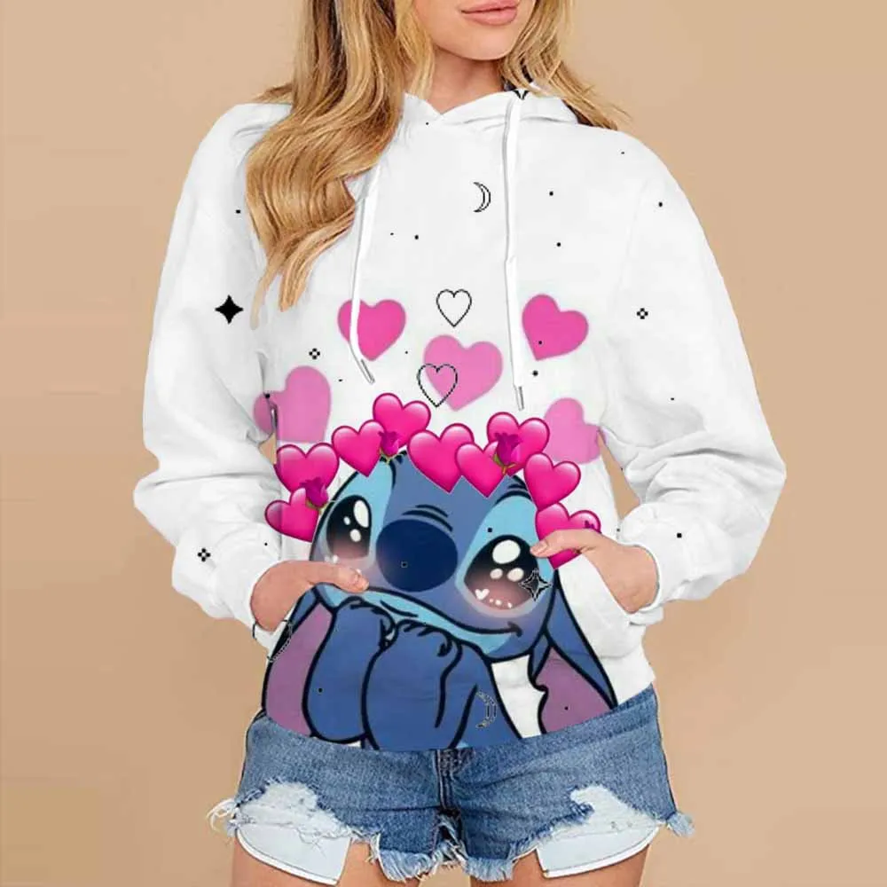 Kawaii Lilo Knitted Hoodie Women's Fashion Street Clothing Autumn Disney's Lilo&Stitch Sportswear Women's Top