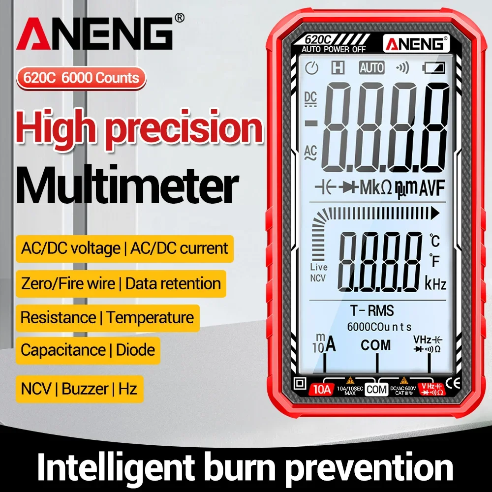 

ANENG ﻿620C/621A Digital Multimeters Rechargeable 6000 Counts AC Current Voltage Tester Ammeter Capacitor Resistance Tool