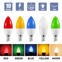 10pcs Colorful LED Bulb E14 3W RGB Led Bulb C35 Led candle Light 5 Color AC 220V Flashlight Globe Bulb