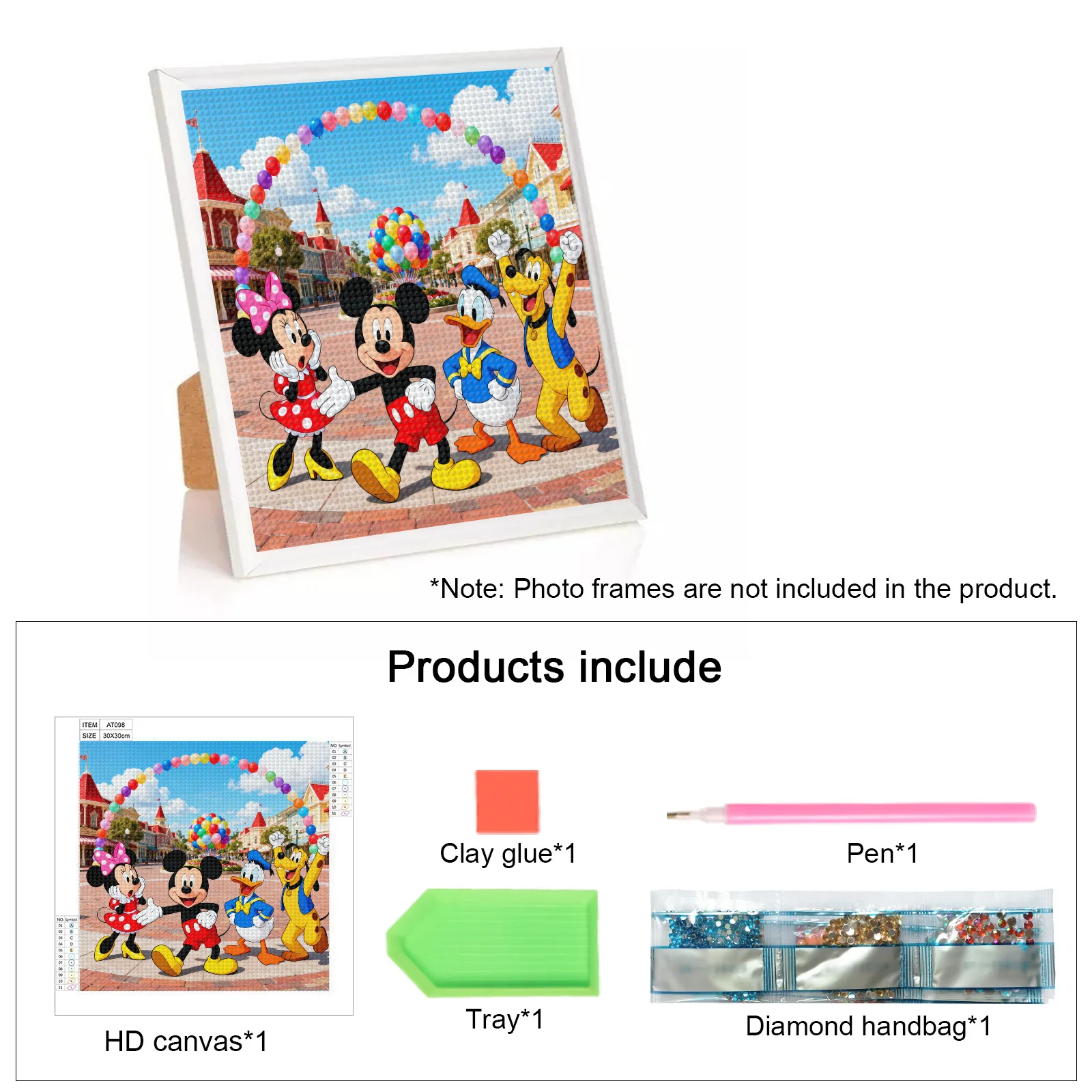 5D Full Drill DIY Diamond Painting Kit, 40x40CM Large Square Rhinestone Art Craft, Featuring Mickey Mouse, Minnie Mouse, Donald