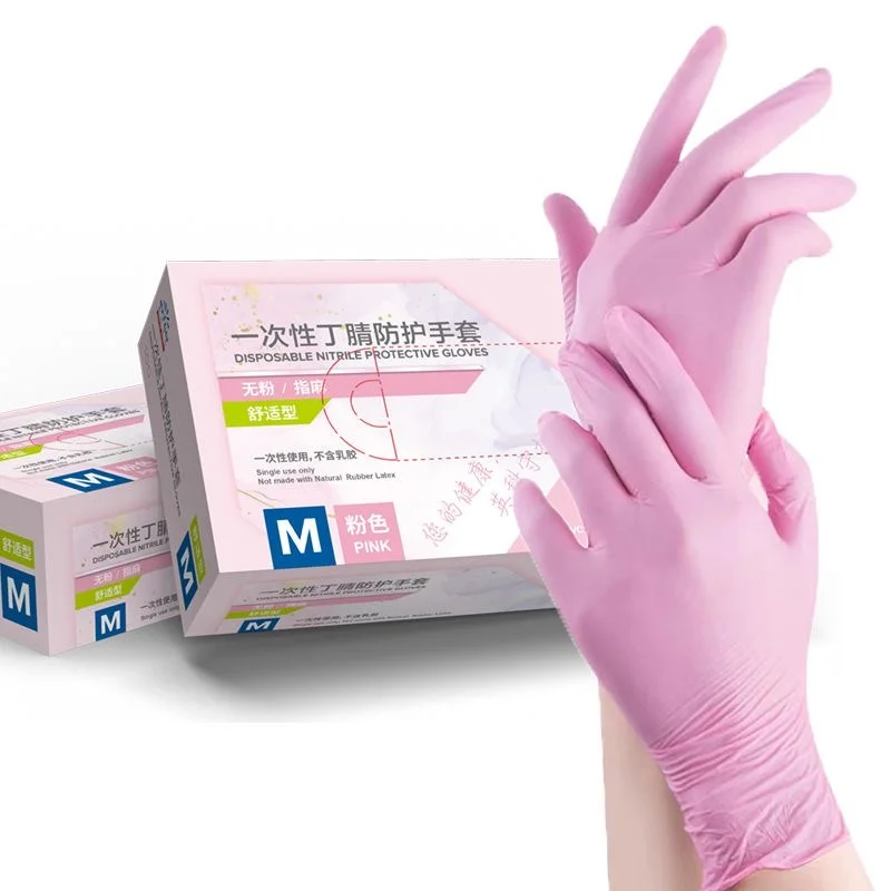 Disposable Nitrile Gloves 100Pcs Pink Latex Free Waterproof Household Dishwashing Glove Non Slip Cooking Salon Tatoo Home Gloves