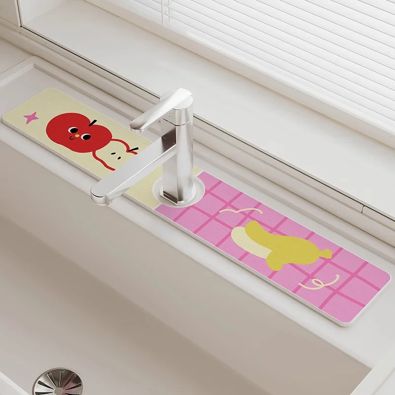 VIKAMA Cute Bird Plum Grid Pattern Faucet Absorbent Pad Quick drying Sink Splash proof Pad Bathroom Home Decoration