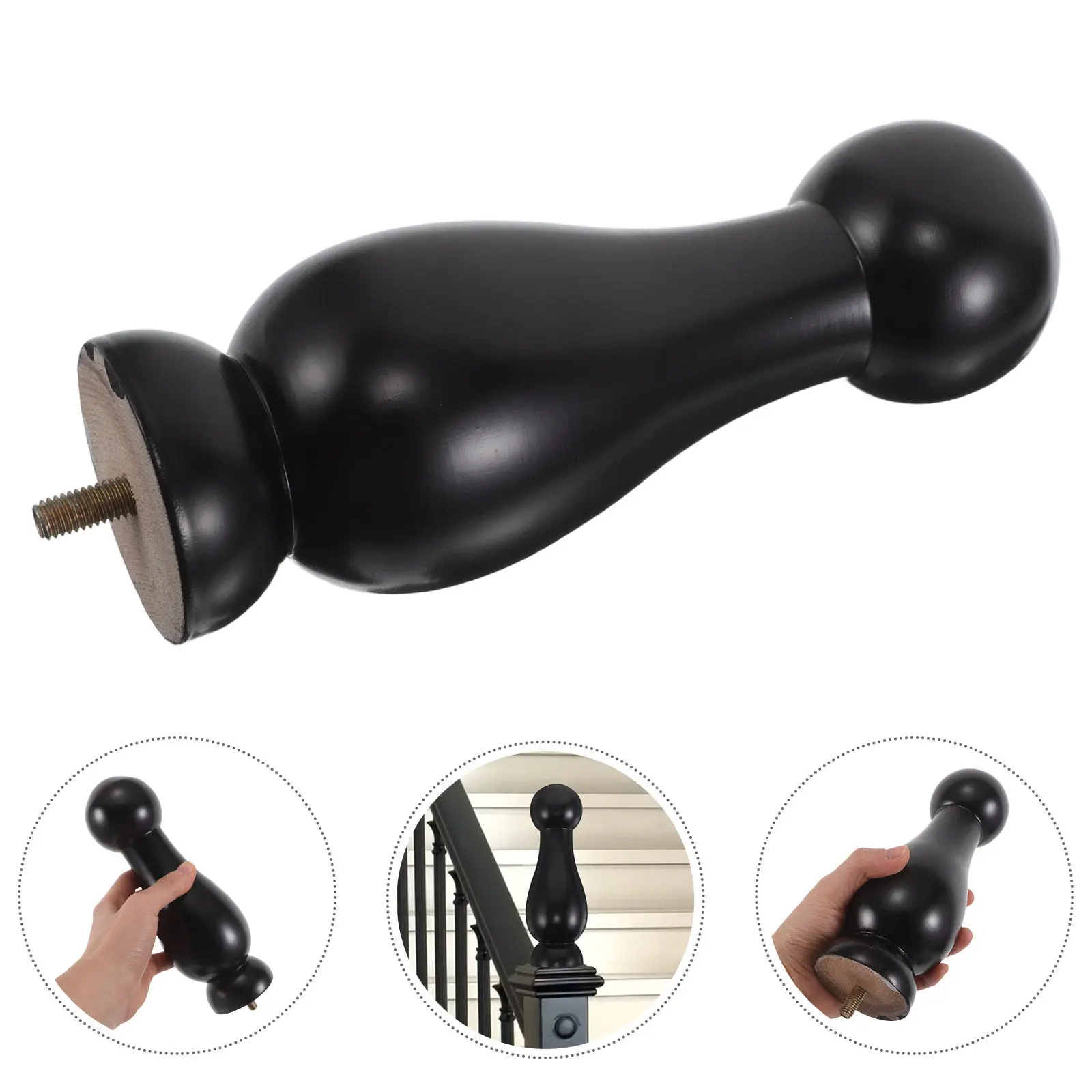Wood Craft Finials Solid Wood Black Finish M8 Rod Post Cap for DIY Bed Post Curtain Rod Flagpole Tops Staircase Home Decor