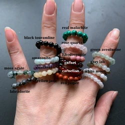 12 Zodic Ring 4mm Birthstone Round Beads Rings Amethyst Agate Stone Finger Jewelry Elastic String 1pc
