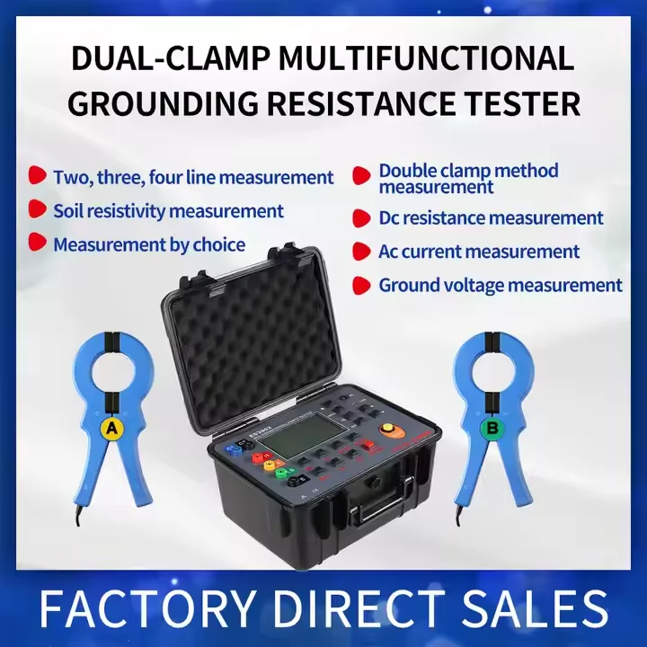 ES3002 Double Clamp Multi-Function Grounding Resistance Tester Soil Resistivity Tester DC Voltage and AC Current Meter