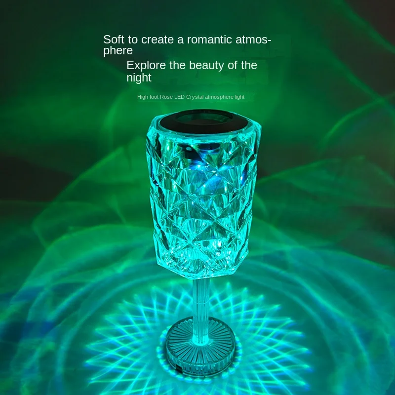 โคมไฟตั้งโต๊ะคริสตัลบลูทูธทรงดอกกุหลาบสูง โคมไฟตั้งโต๊ะข้างเตียง ไฟกลางคืนขนาดเล็ก โคมไฟตั้งโต๊ะขนาดเล็กยอดนิยมในอินเทอร์เน็ต