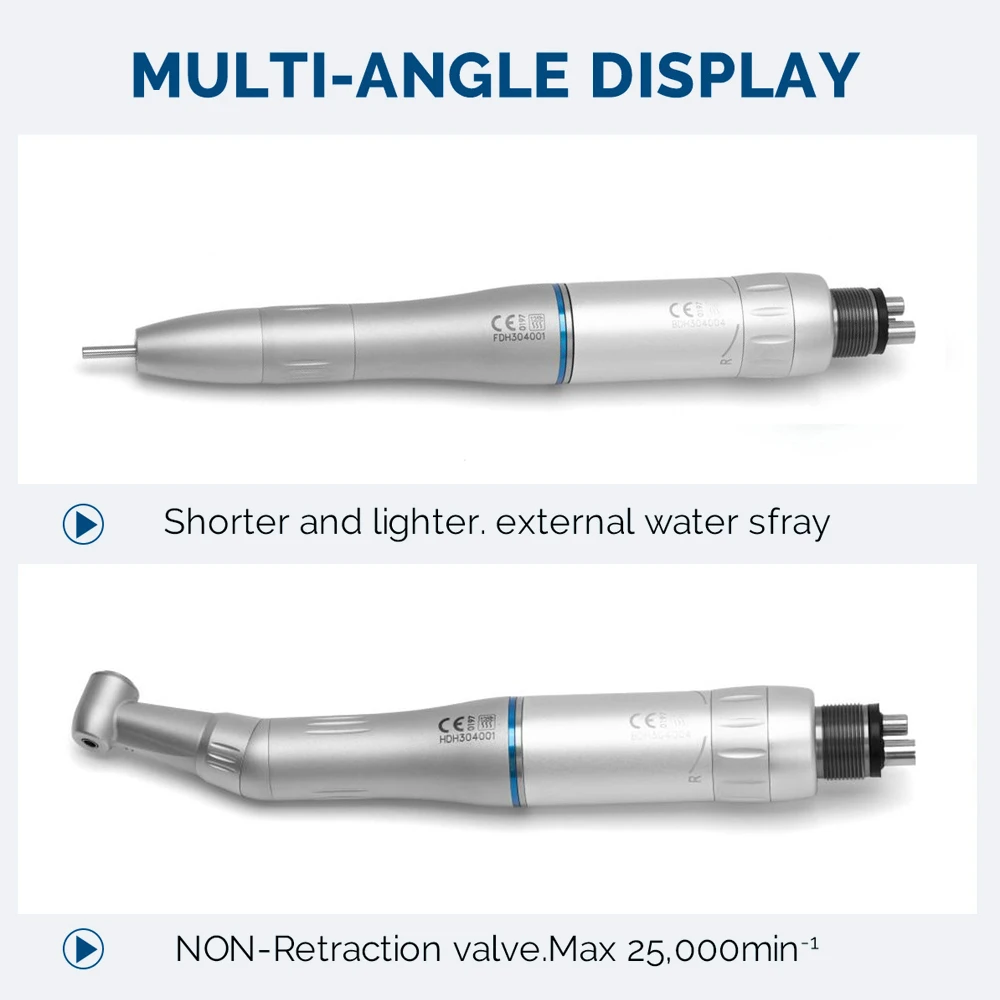 Dental Low Speed Handpiece Kit Air Turbine Straight Contra Angle Push Button Air Motor Inner Water Spray 2/4Holes