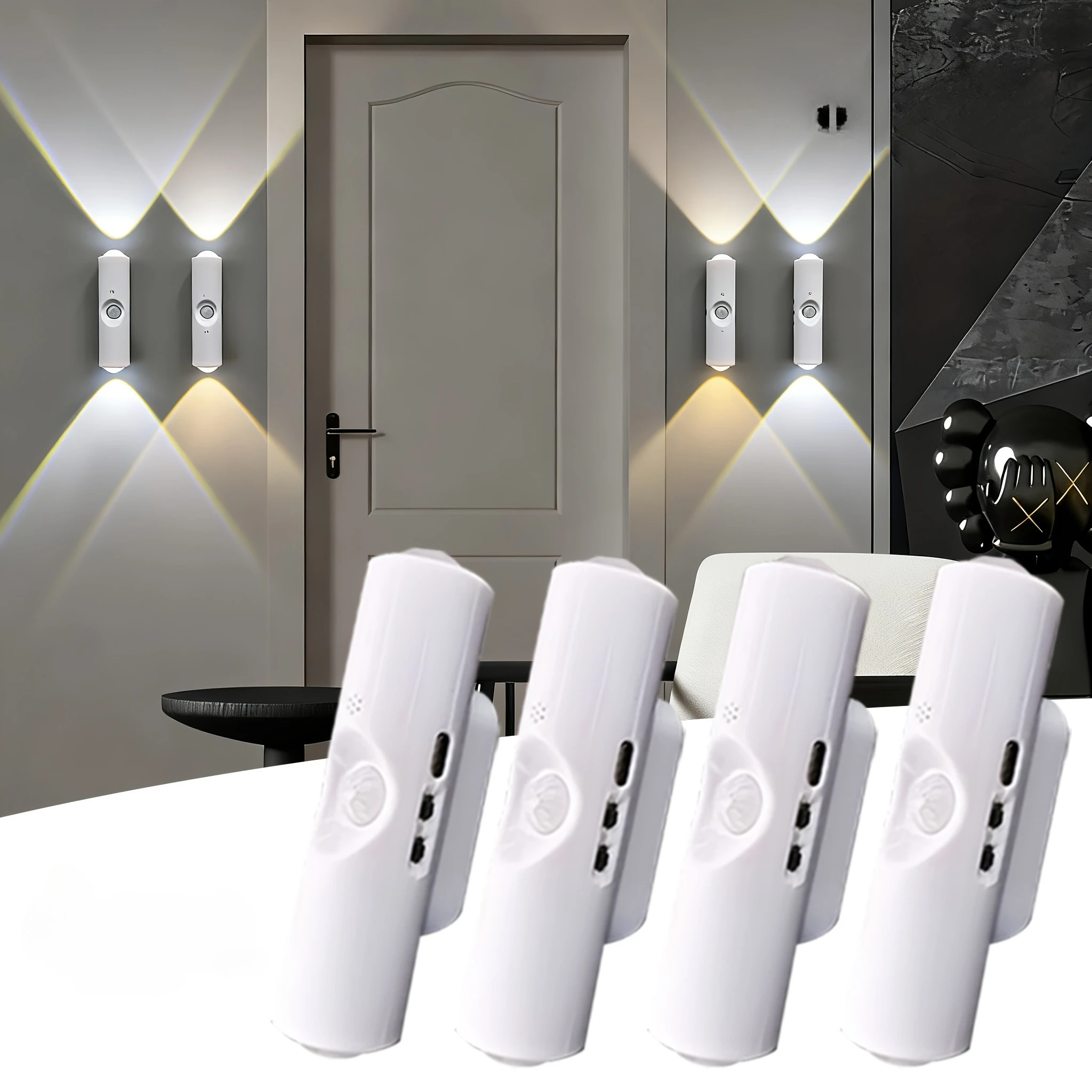 White 3-Color New Smart Sensor Night Lights Easy to Install Suitable for Hallways Stairs Bedrooms - Ideal Choice Party
