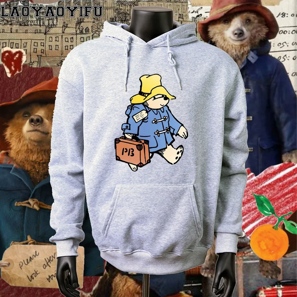 Men Women Cartoon Sweatshirt Cartoon Paddington Bear in London Graphic Hoodie Women Casual Women Clothing Aesthetic Y2k Clothes